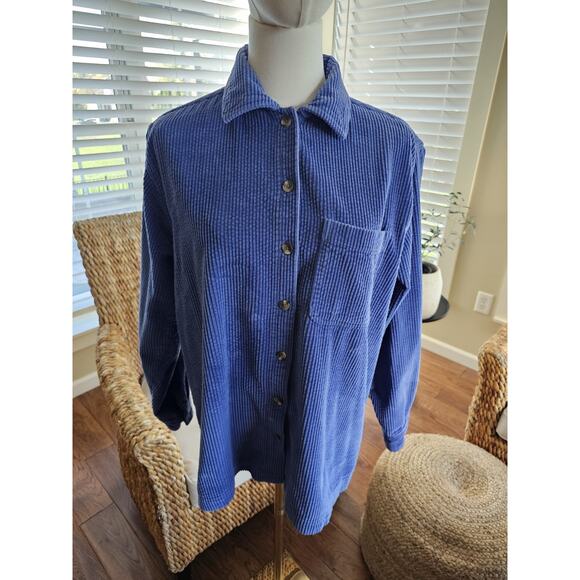 L.L Bean Womens Small Blue Wide Wale Comfort Corduroy Button Up Shirt Pockets - Picture 1 of 8
